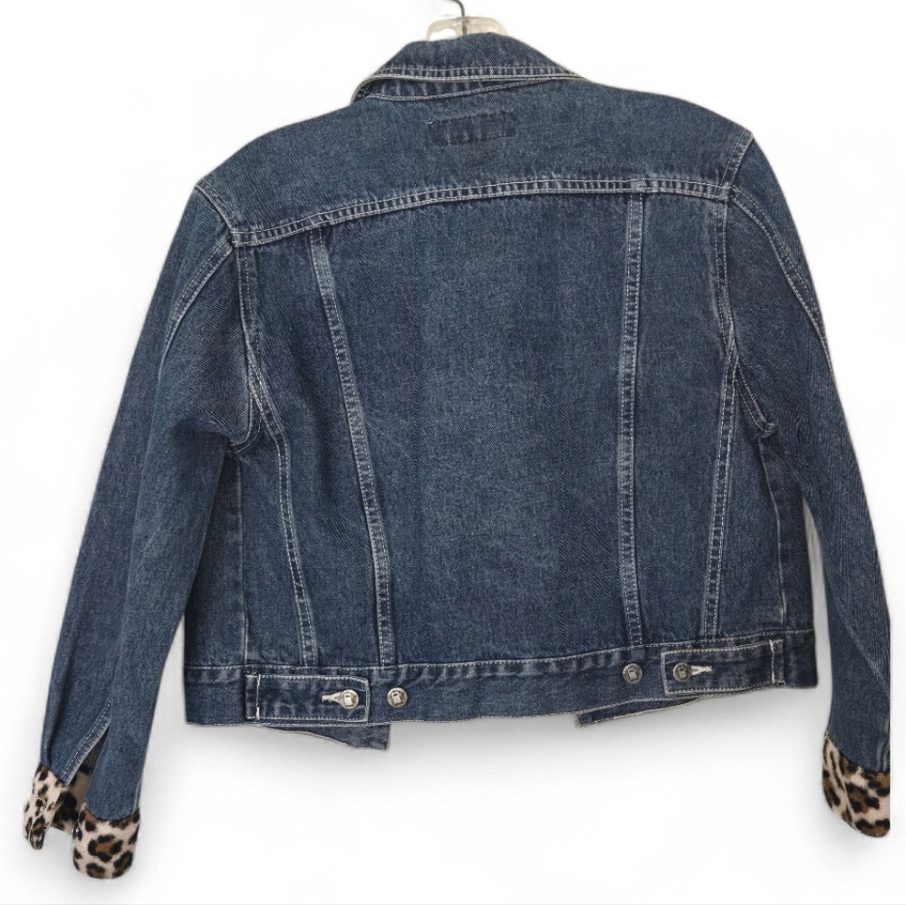 Gasoline Jeans Cropped Denim Jacket w/ Leopard Print Panels –Girls Size M - Picture 2 of 14
